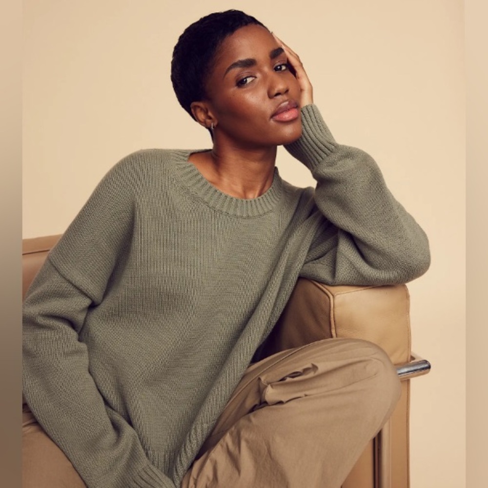 Quince 100% Organic Cotton Boyfriend Crew Sweater in Agave